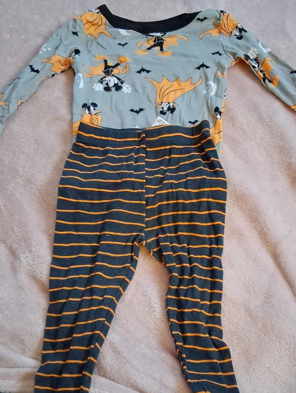 Disney Grey and Orange Halloween Pajama Set with Bat Print